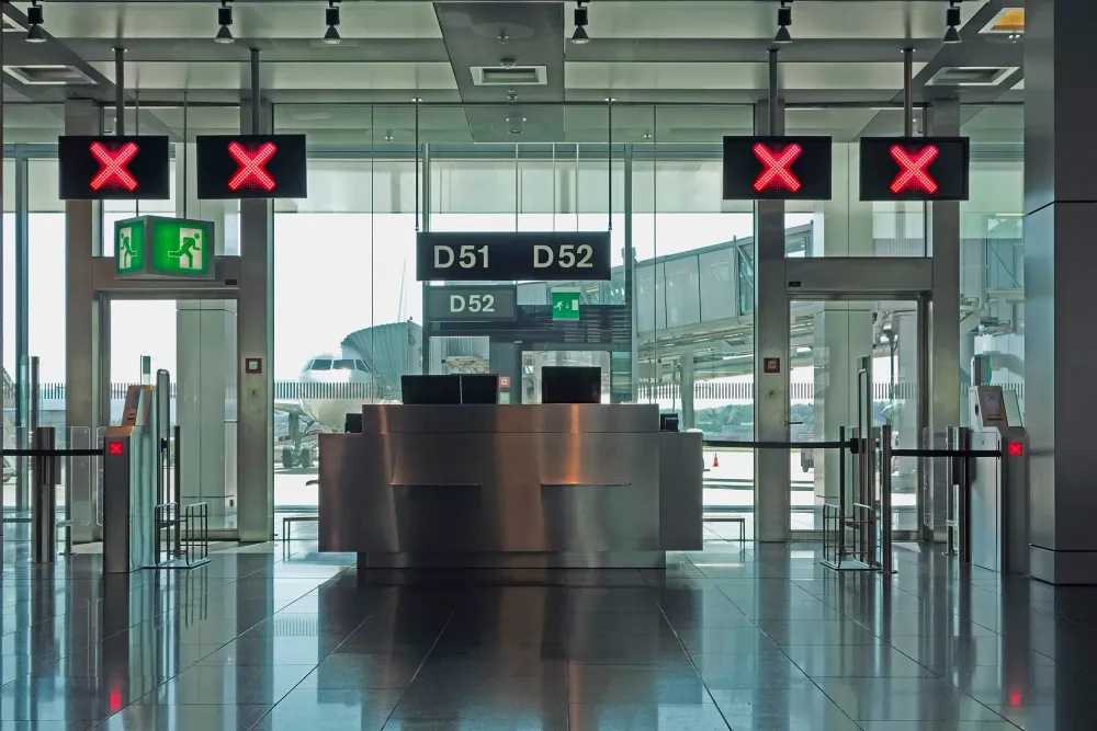 gate closed in airport terminal.